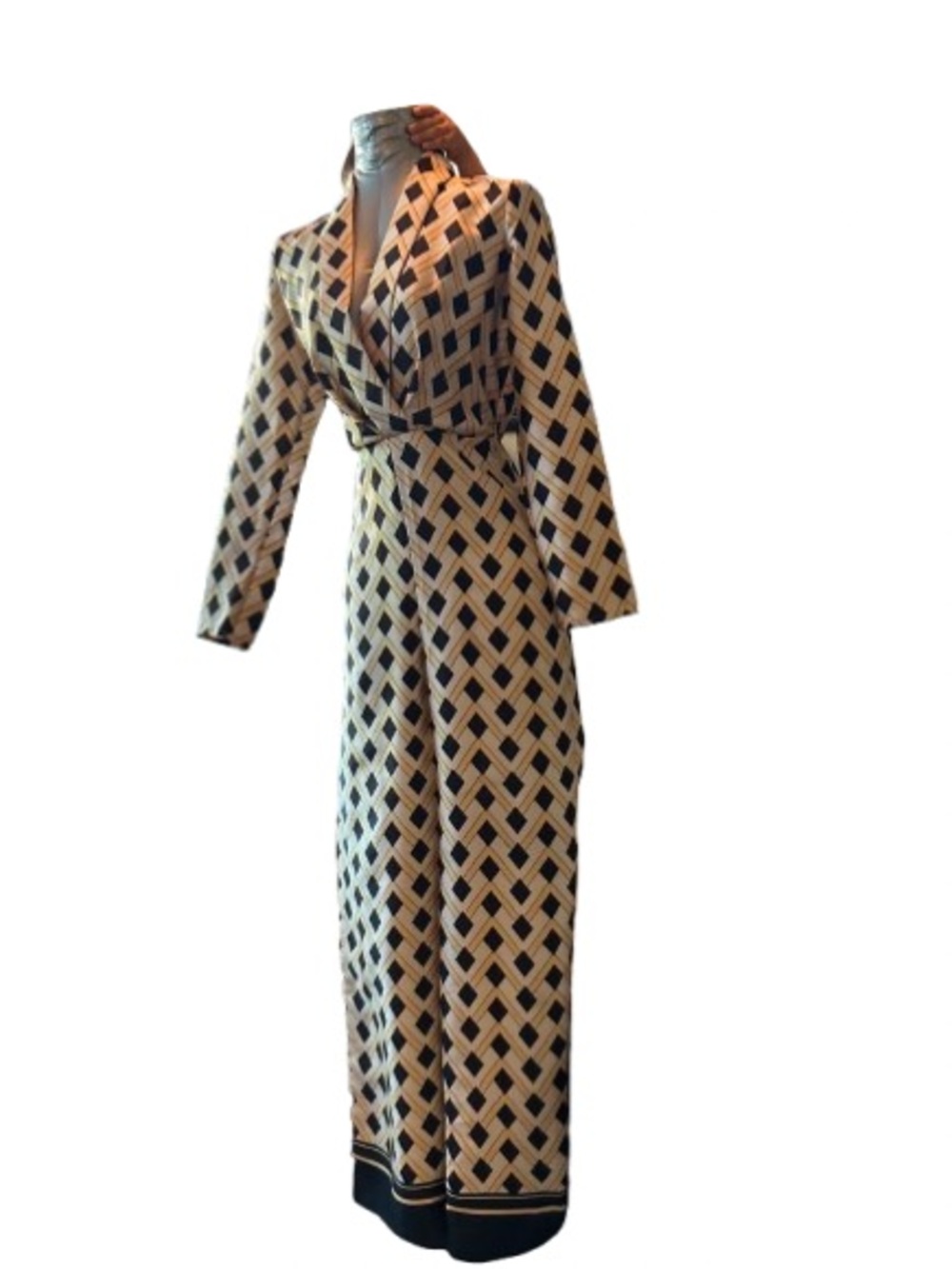 Mango Geometric Satin Jumpsuit in Cream & Black - Picture 4 of 6